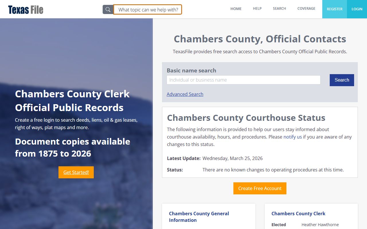 Chambers County marriage records - county clerk records