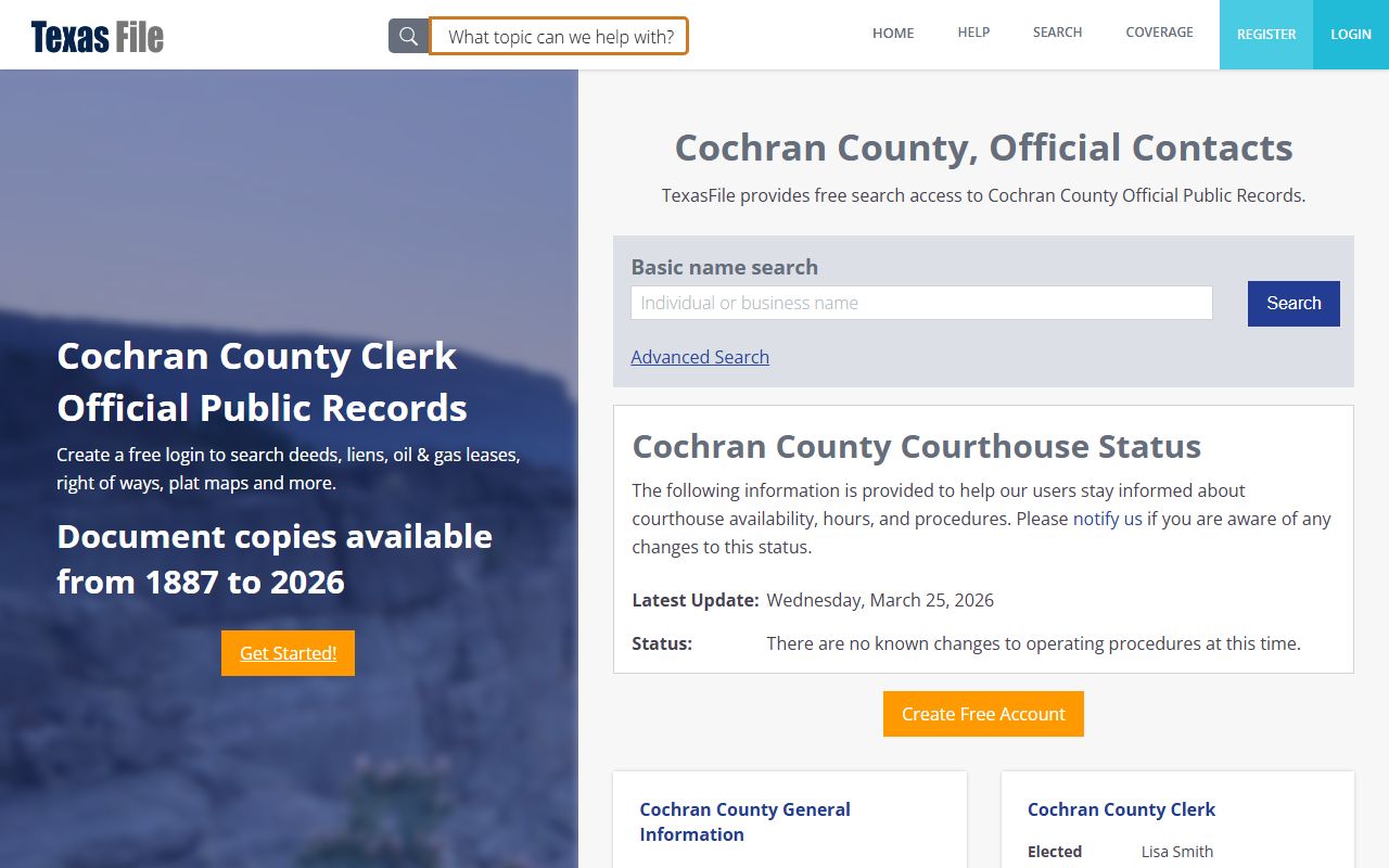 Cochran County marriage records - county clerk records