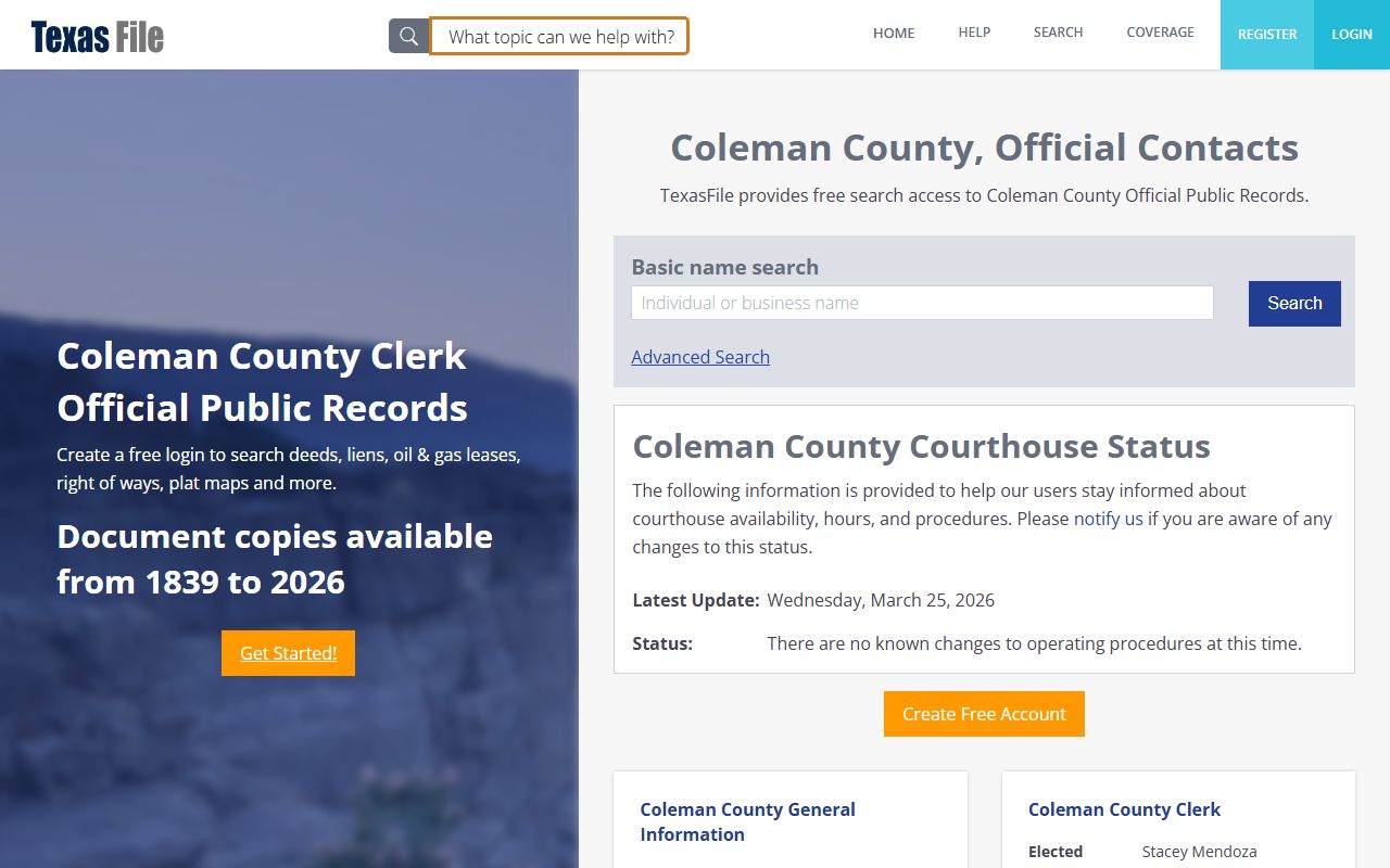 Coleman County marriage records - county clerk records
