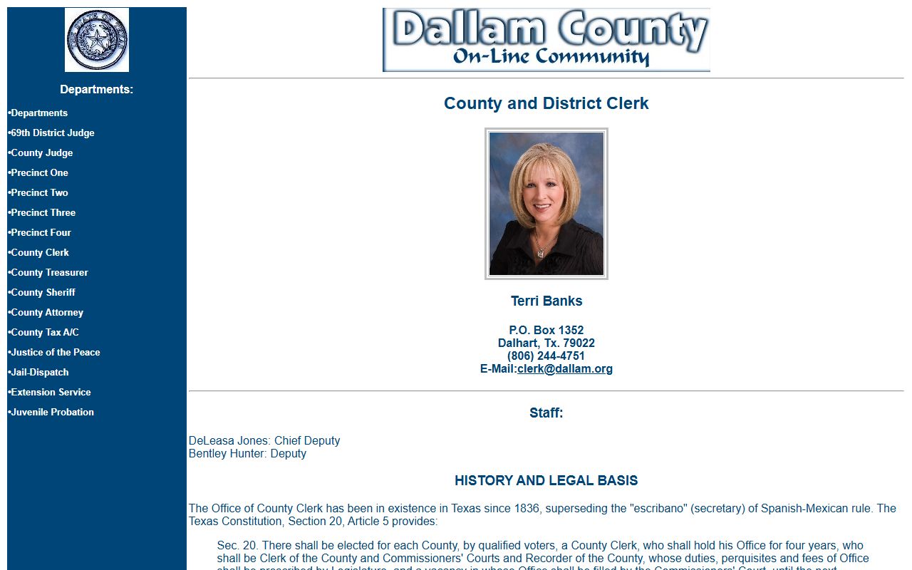 Dallam County marriage records - county clerk information page