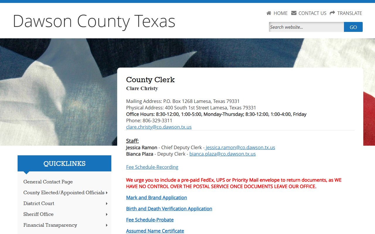 Dawson County marriage records - county clerk page