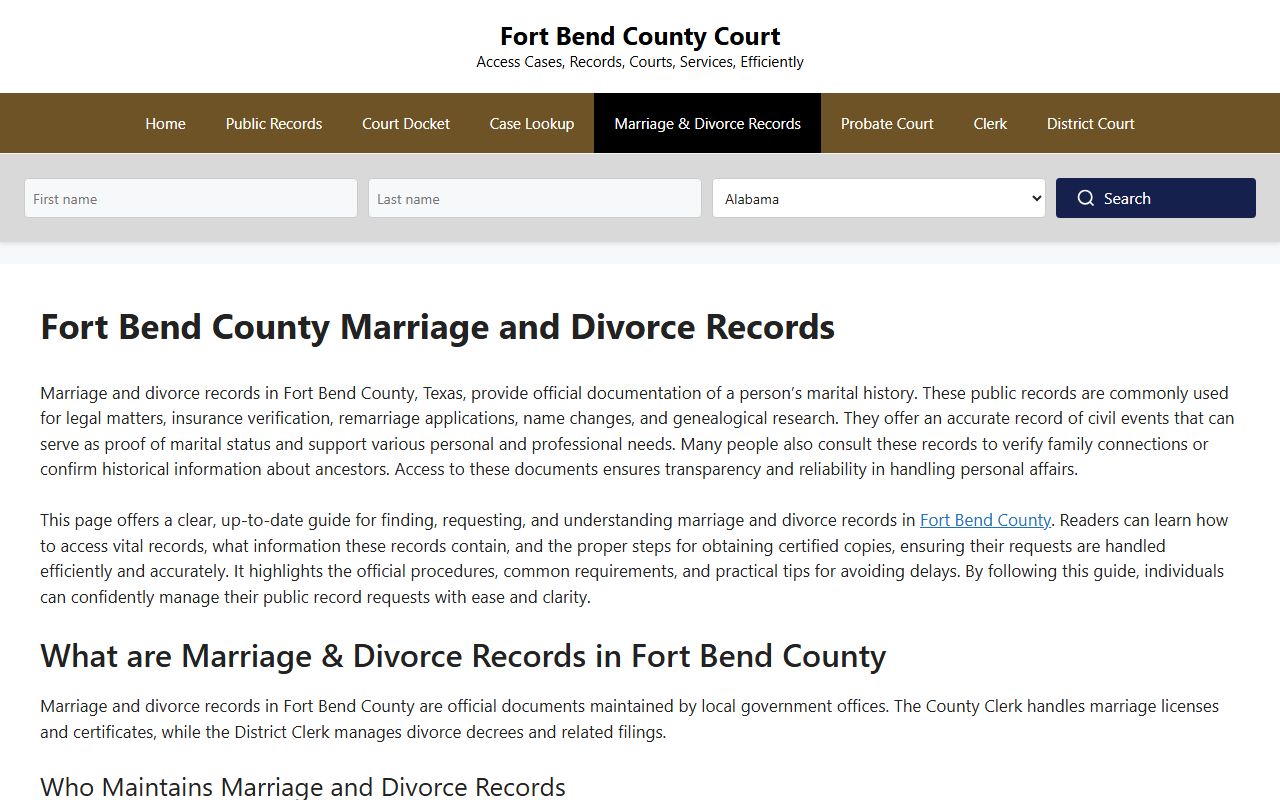 Fort Bend County marriage records - Fort Bend County courts portal
