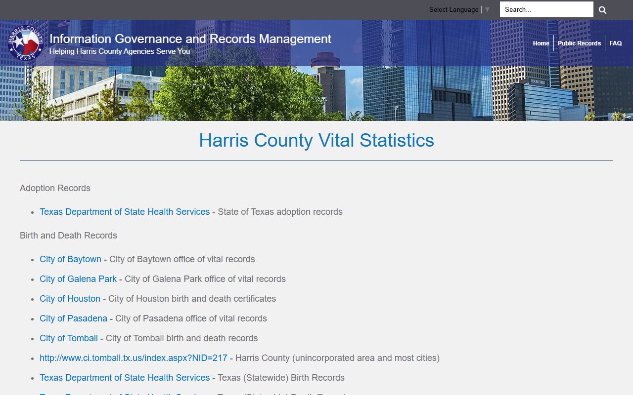 Harris County marriage records - Harris County Clerk vital statistics portal