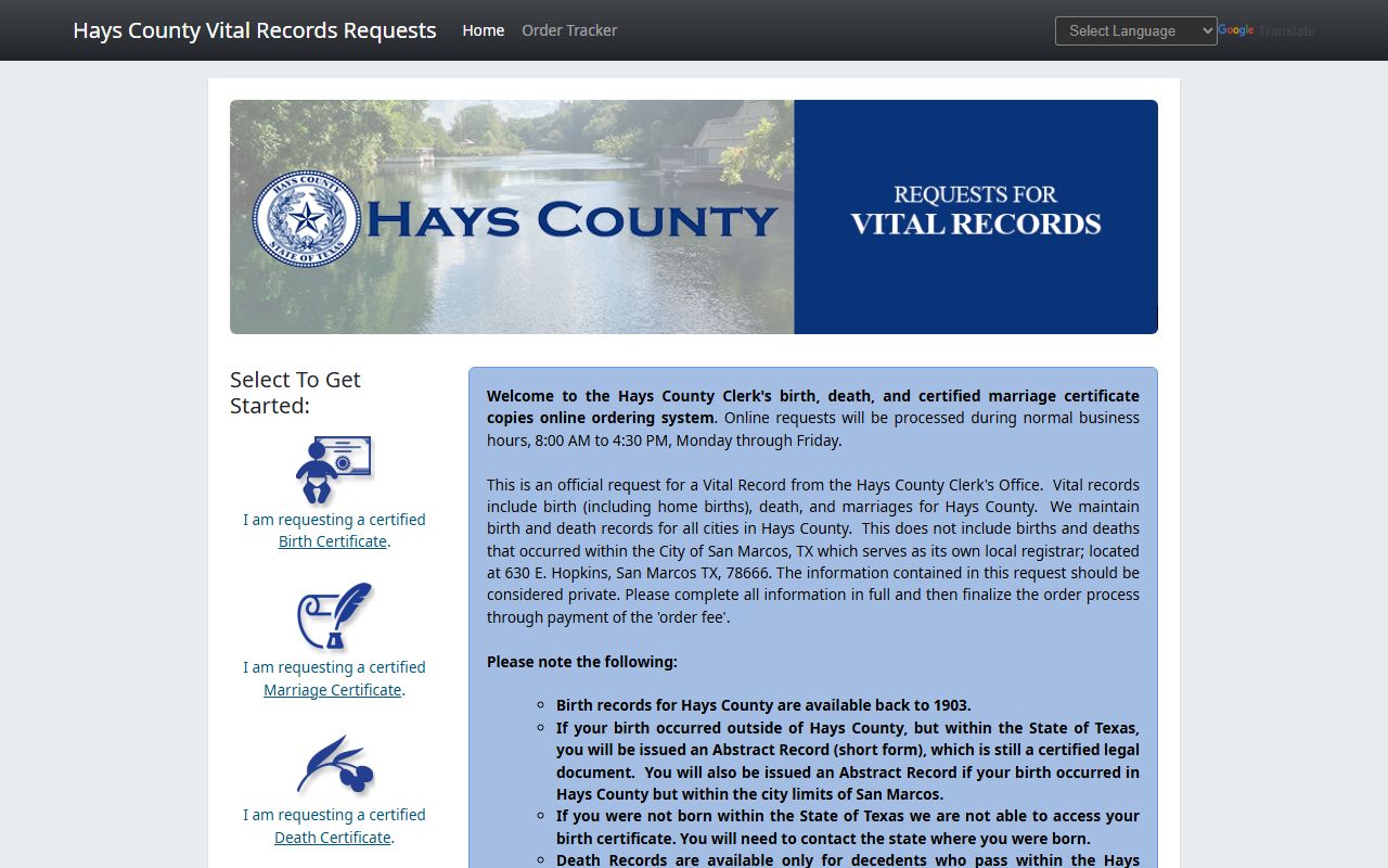 Hays County marriage records - online ordering portal