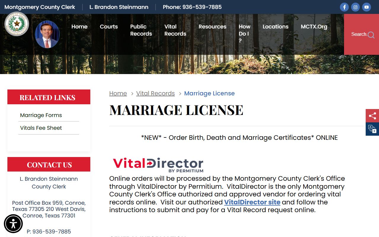 Montgomery County marriage records - Montgomery County Clerk marriage license page