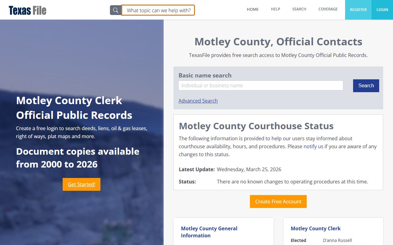 Motley County marriage records - county clerk records