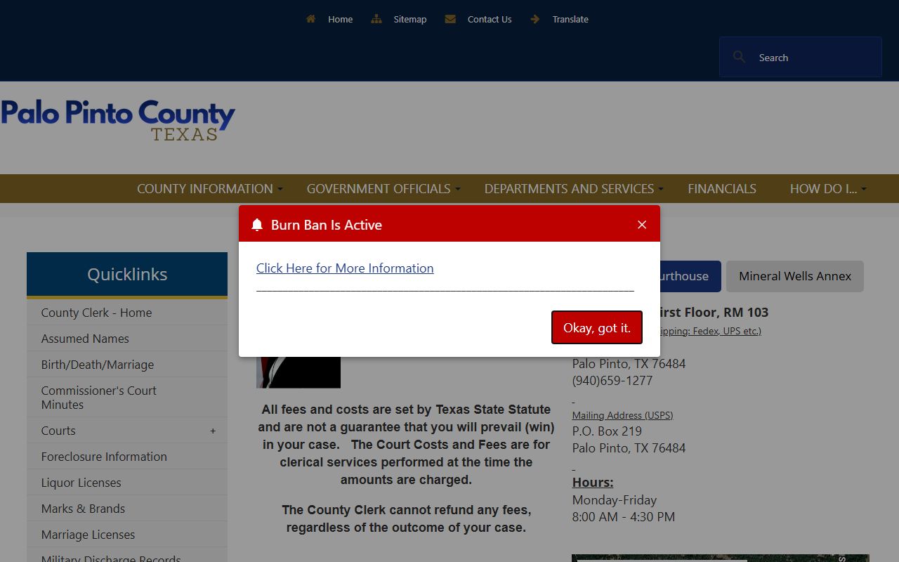 Palo Pinto County marriage records - county clerk office