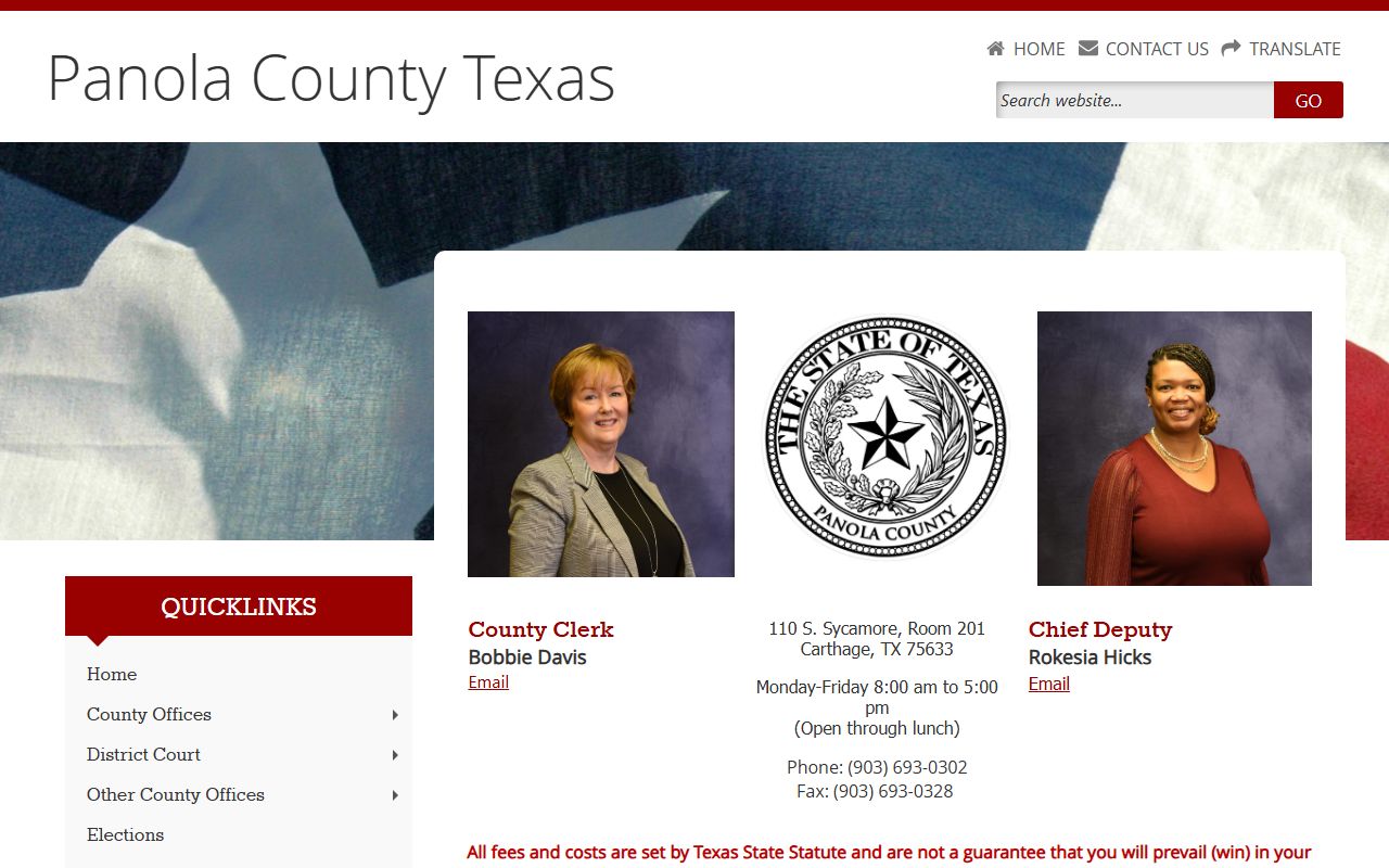 Panola County marriage records - county clerk office page