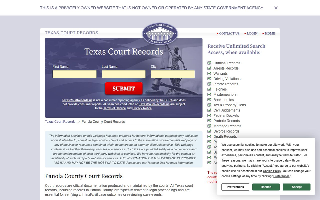 Panola County marriage records - court records access portal