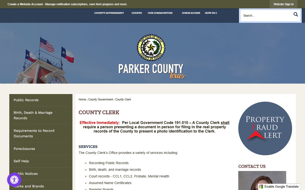 Parker County marriage records - county clerk website