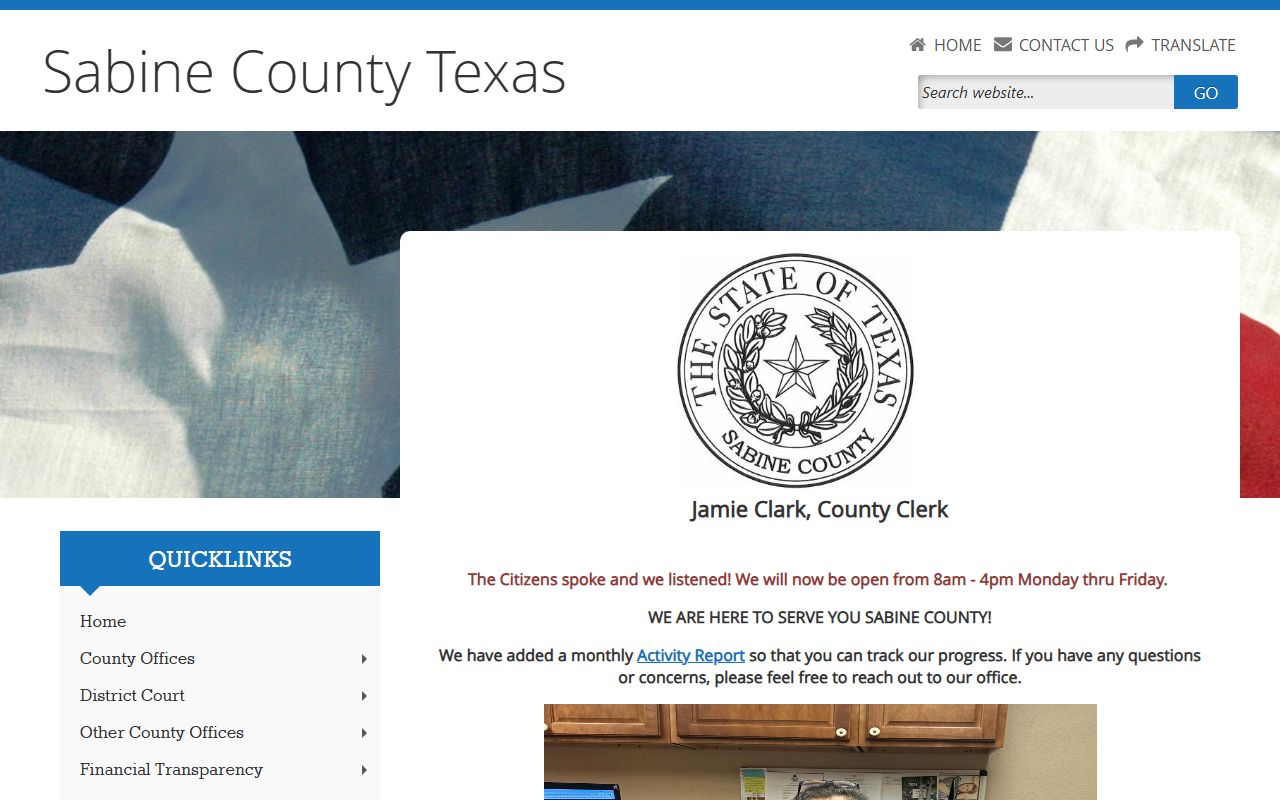 Sabine County marriage records - county clerk page