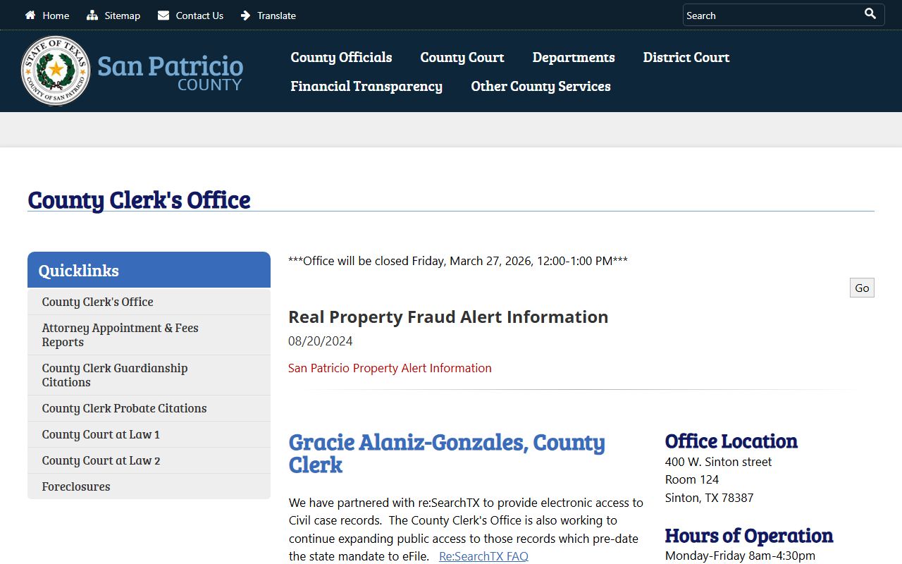 San Patricio County marriage records - county clerk website