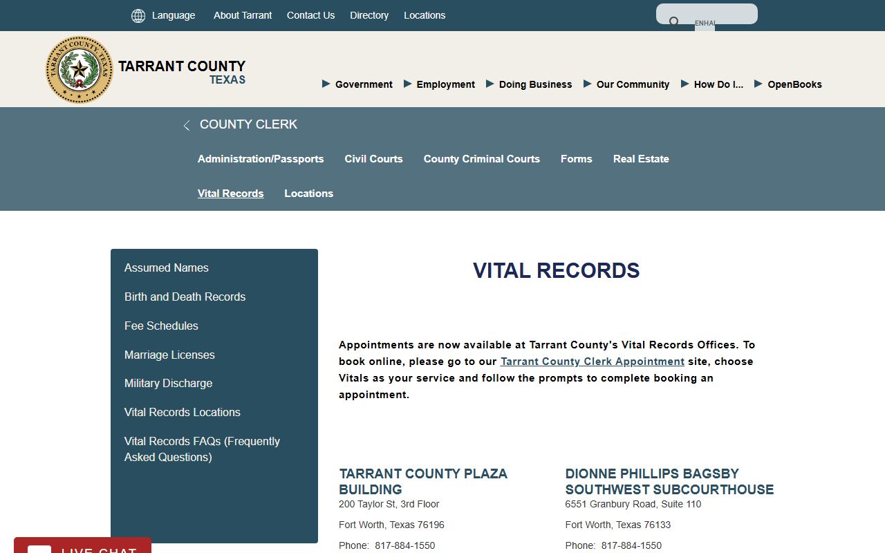 Tarrant County marriage records - Tarrant County Clerk vital records portal