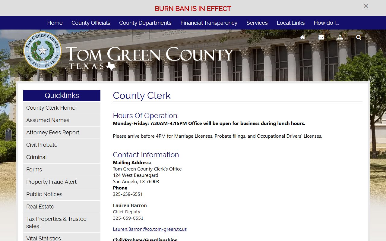 Tom Green County marriage records - county clerk official page