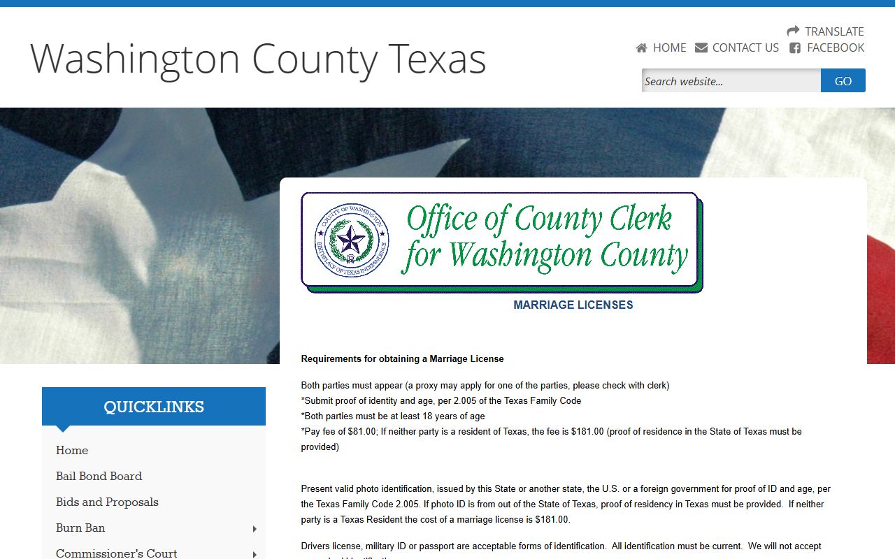 Washington County marriage records - county clerk marriage license page
