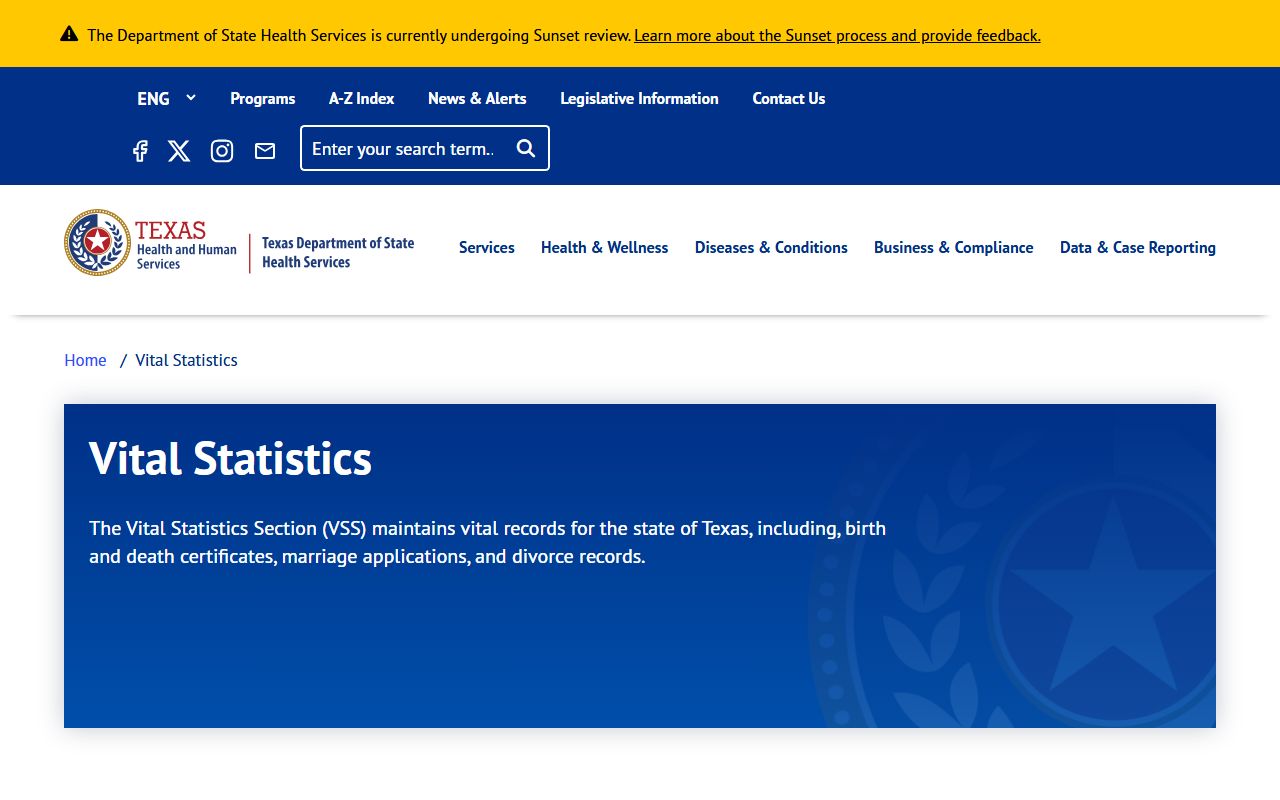 Texas DSHS Vital Statistics Section - marriage records verification and search